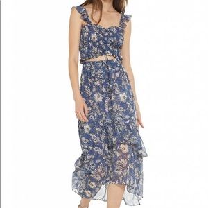 Misa Los Angeles Blue Paisley Ruffle Crop Top